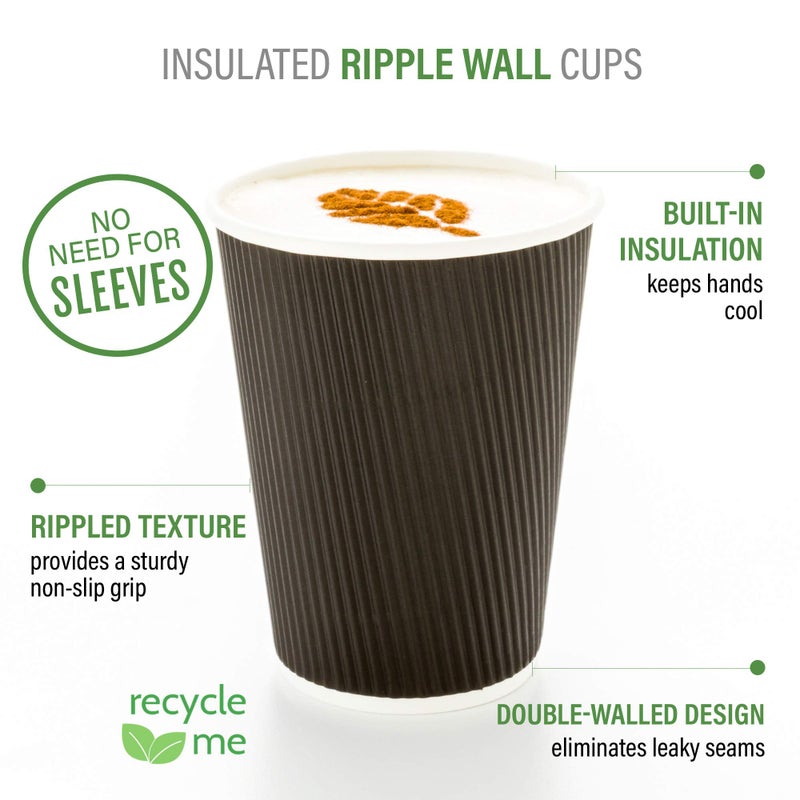 Restaurantware 8 Ounce Disposable Cups Pack of 25 Double Wall Hot Cups-Lids Sold Separately, Designed with a Rippled Wall and Black Paper Insulation, Ideal for Coffee, Hot Chocolate, and Tea - Image 3